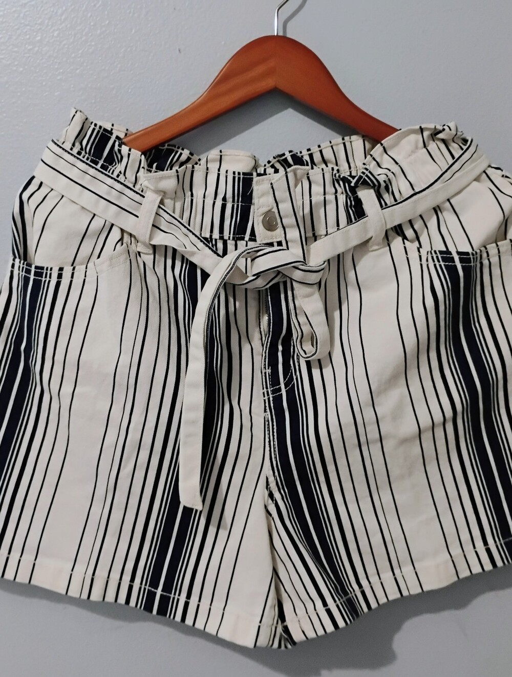Time and Tru White and Black Striped Paperbag Waist Shorts